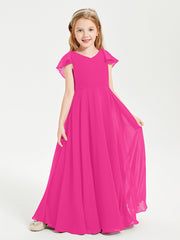 Robe de Demoiselle d'Honneur Junior en Mousseline Délicate Fuchsia