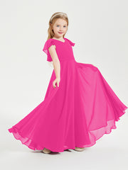 Robe de Demoiselle d'Honneur Junior en Mousseline Délicate Fuchsia