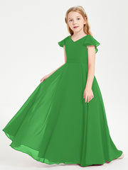 Robe de Demoiselle d'Honneur Junior en Mousseline Délicate Vert