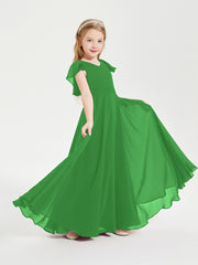 Robe de Demoiselle d'Honneur Junior en Mousseline Délicate Vert