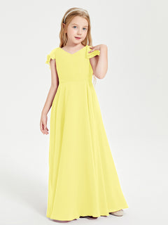 Robe de Demoiselle d'Honneur Junior en Mousseline Délicate Citron