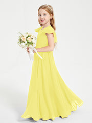 Robe de Demoiselle d'Honneur Junior en Mousseline Délicate Citron