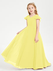 Robe de Demoiselle d'Honneur Junior en Mousseline Délicate Citron