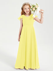 Robe de Demoiselle d'Honneur Junior en Mousseline Délicate Citron