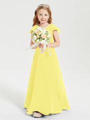 Robe de Demoiselle d'Honneur Junior en Mousseline Délicate Citron