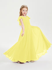 Robe de Demoiselle d'Honneur Junior en Mousseline Délicate Citron