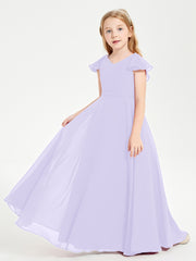 Robe de Demoiselle d'Honneur Junior en Mousseline Délicate Lilas