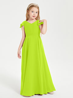 Robe de Demoiselle d'Honneur Junior en Mousseline Délicate Vert Citron