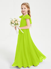 Robe de Demoiselle d'Honneur Junior en Mousseline Délicate Vert Citron
