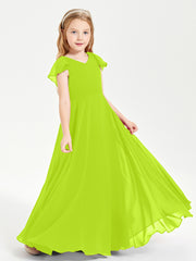 Robe de Demoiselle d'Honneur Junior en Mousseline Délicate Vert Citron