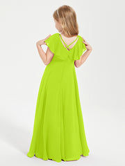 Robe de Demoiselle d'Honneur Junior en Mousseline Délicate Vert Citron