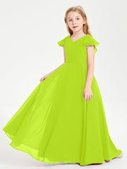 Robe de Demoiselle d'Honneur Junior en Mousseline Délicate Vert Citron