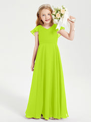 Robe de Demoiselle d'Honneur Junior en Mousseline Délicate Vert Citron