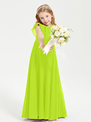 Robe de Demoiselle d'Honneur Junior en Mousseline Délicate Vert Citron