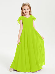 Robe de Demoiselle d'Honneur Junior en Mousseline Délicate Vert Citron