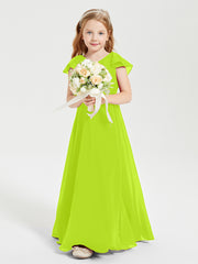 Robe de Demoiselle d'Honneur Junior en Mousseline Délicate Vert Citron