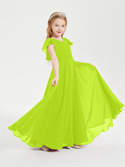 Robe de Demoiselle d'Honneur Junior en Mousseline Délicate Vert Citron