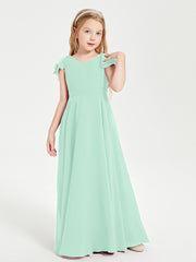 Robe de Demoiselle d'Honneur Junior en Mousseline Délicate Vert Menthe