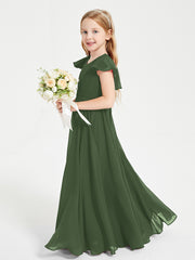 Robe de Demoiselle d'Honneur Junior en Mousseline Délicate Olive Verte