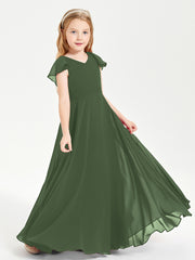 Robe de Demoiselle d'Honneur Junior en Mousseline Délicate Olive Verte