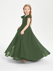 Robe de Demoiselle d'Honneur Junior en Mousseline Délicate Olive Verte