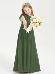Robe de Demoiselle d'Honneur Junior en Mousseline Délicate Olive Verte