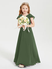 Robe de Demoiselle d'Honneur Junior en Mousseline Délicate Olive Verte