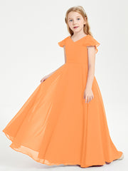 Robe de Demoiselle d'Honneur Junior en Mousseline Délicate Orange