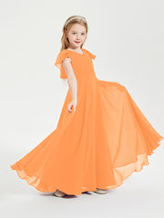 Robe de Demoiselle d'Honneur Junior en Mousseline Délicate Orange