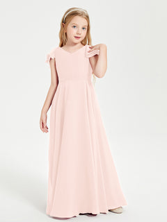 Robe de Demoiselle d'Honneur Junior en Mousseline Délicate Rose Perle