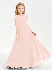 Robe de Demoiselle d'Honneur Junior en Mousseline Délicate Rose Perle
