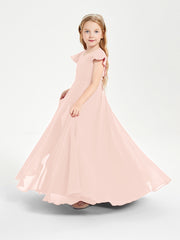Robe de Demoiselle d'Honneur Junior en Mousseline Délicate Rose Perle