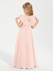 Robe de Demoiselle d'Honneur Junior en Mousseline Délicate Rose Perle