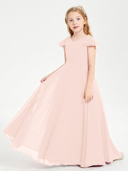 Robe de Demoiselle d'Honneur Junior en Mousseline Délicate Rose Perle