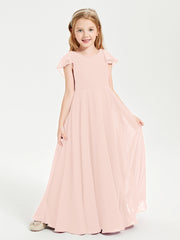 Robe de Demoiselle d'Honneur Junior en Mousseline Délicate Rose Perle