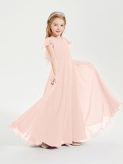 Robe de Demoiselle d'Honneur Junior en Mousseline Délicate Rose Perle