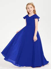 Robe de Demoiselle d'Honneur Junior en Mousseline Délicate Bleu Royale