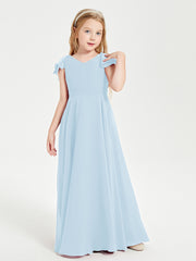 Robe de Demoiselle d'Honneur Junior en Mousseline Délicate Bleu Ciel