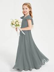 Robe de Demoiselle d'Honneur Junior en Mousseline Délicate Gris Acier
