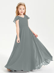 Robe de Demoiselle d'Honneur Junior en Mousseline Délicate Gris Acier