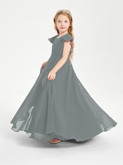Robe de Demoiselle d'Honneur Junior en Mousseline Délicate Gris Acier