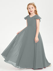 Robe de Demoiselle d'Honneur Junior en Mousseline Délicate Gris Acier