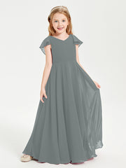 Robe de Demoiselle d'Honneur Junior en Mousseline Délicate Gris Acier