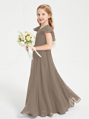 Robe de Demoiselle d'Honneur Junior en Mousseline Délicate Taupe