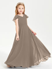 Robe de Demoiselle d'Honneur Junior en Mousseline Délicate Taupe