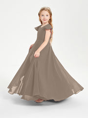 Robe de Demoiselle d'Honneur Junior en Mousseline Délicate Taupe