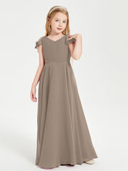 Robe de Demoiselle d'Honneur Junior en Mousseline Délicate Taupe