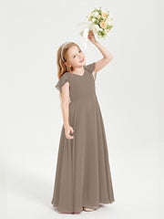Robe de Demoiselle d'Honneur Junior en Mousseline Délicate Taupe