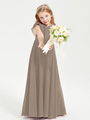 Robe de Demoiselle d'Honneur Junior en Mousseline Délicate Taupe