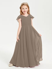 Robe de Demoiselle d'Honneur Junior en Mousseline Délicate Taupe